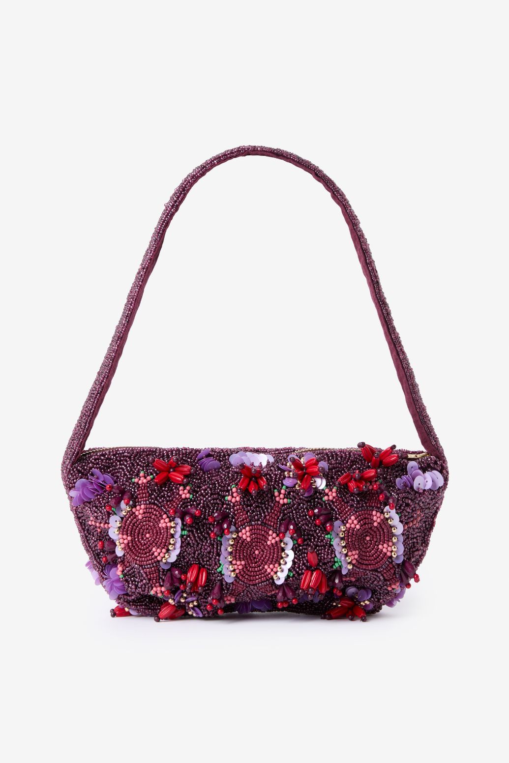 Sac porté épaule avec perles et paillettes - rouge foncé