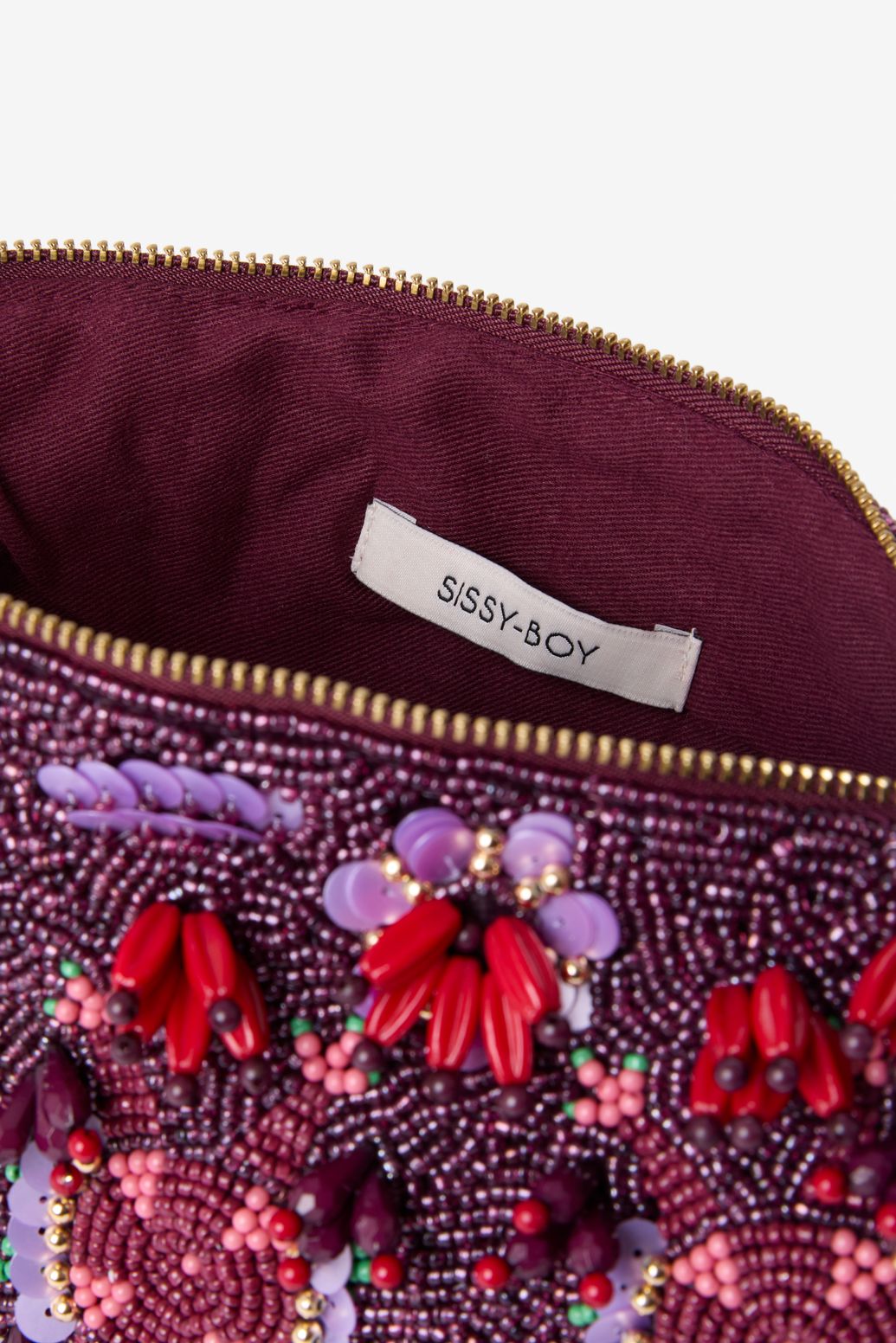 Sac porté épaule avec perles et paillettes - rouge foncé
