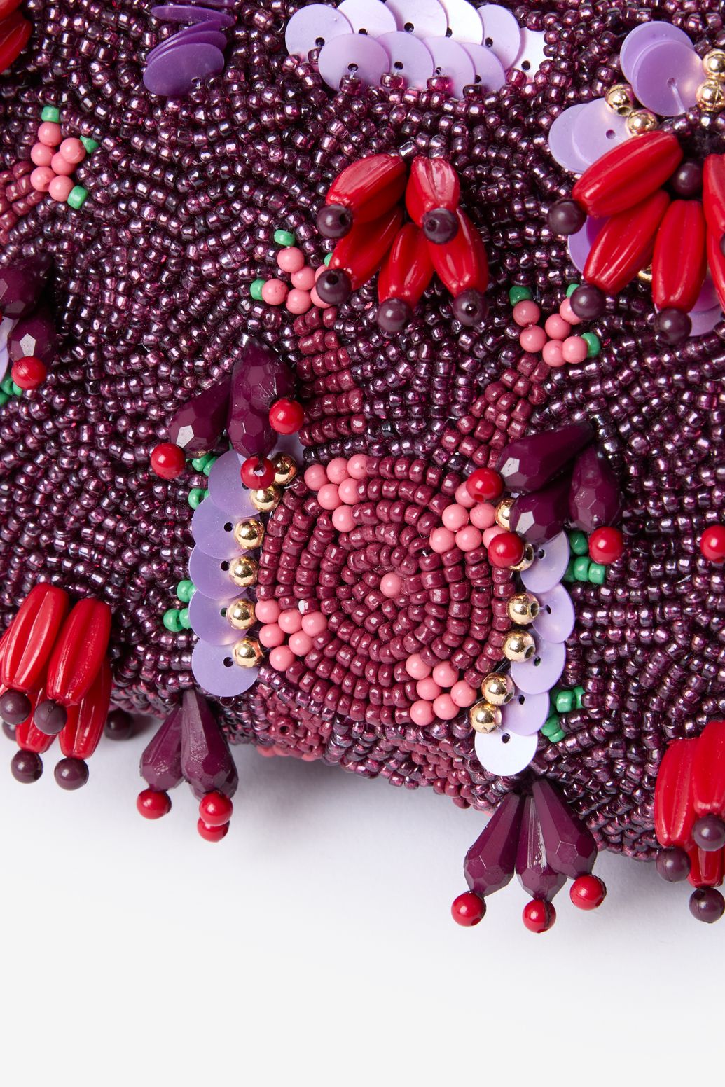 Sac porté épaule avec perles et paillettes - rouge foncé