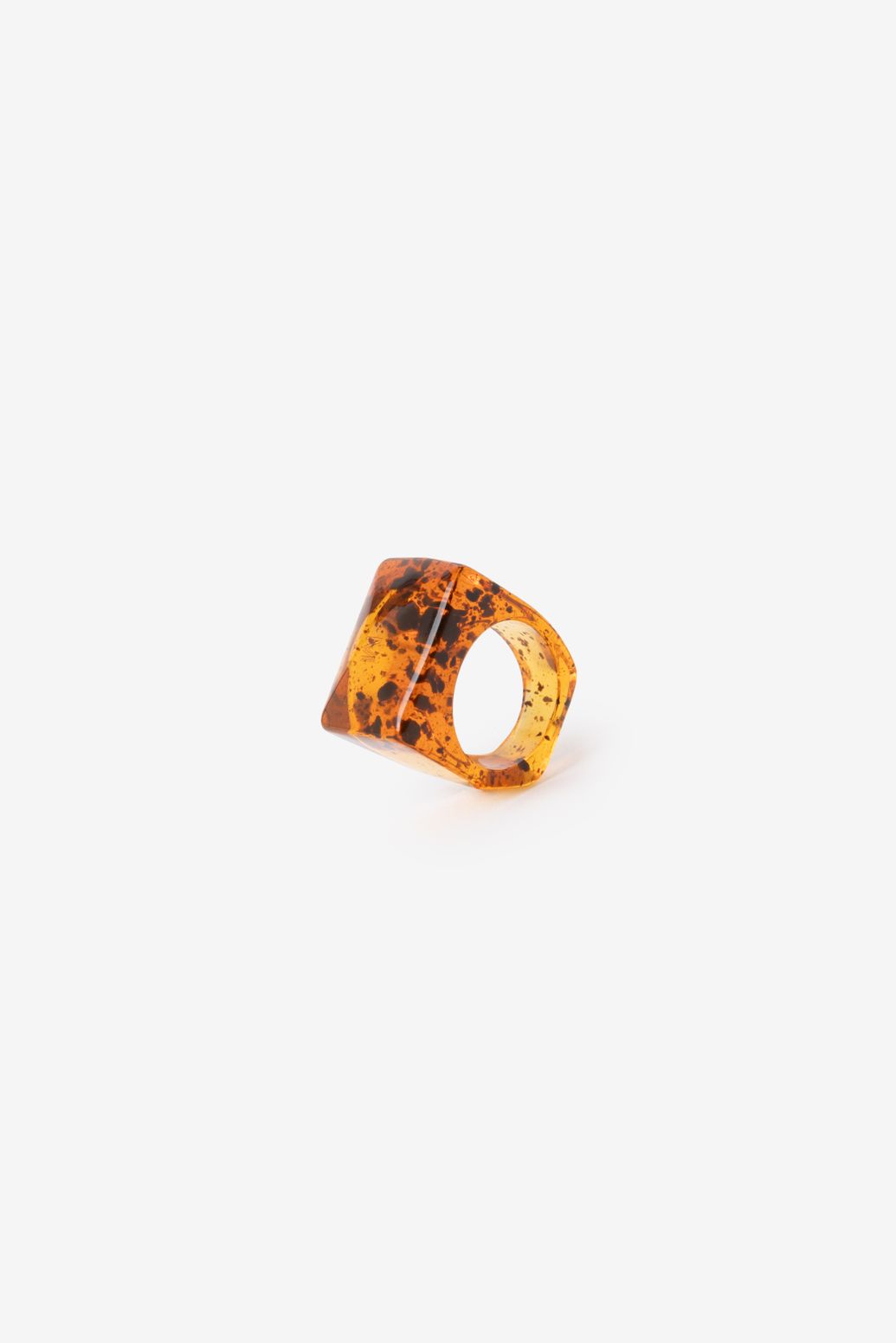Eckiger Resin-Ring mit Schildpattmuster - braun