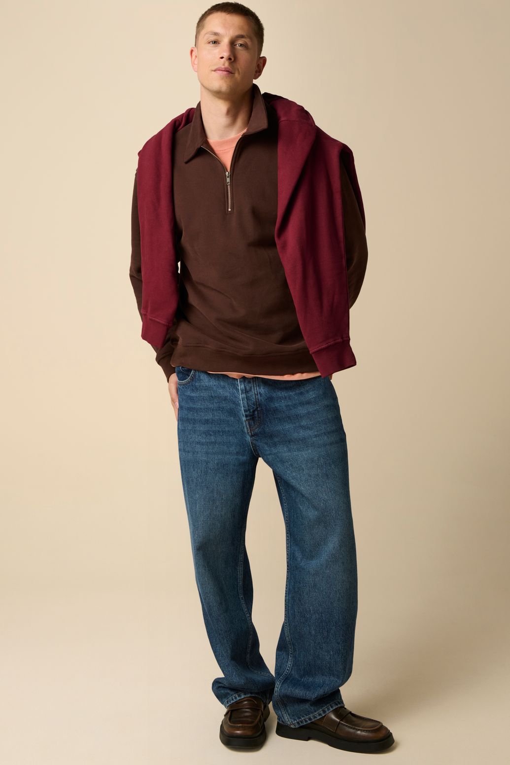 Pull avec col et fermeture éclair - marron foncé