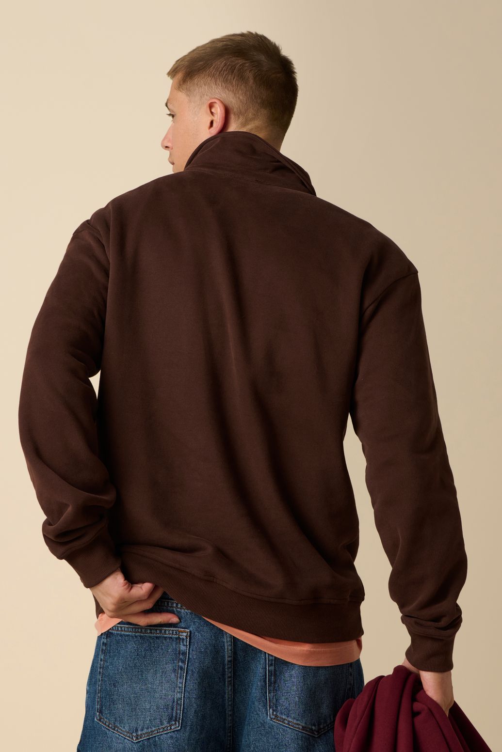 Pull avec col et fermeture éclair - marron foncé