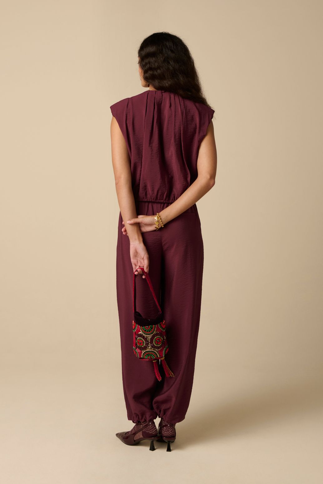 Pantalon coupe ballon - rouge foncé