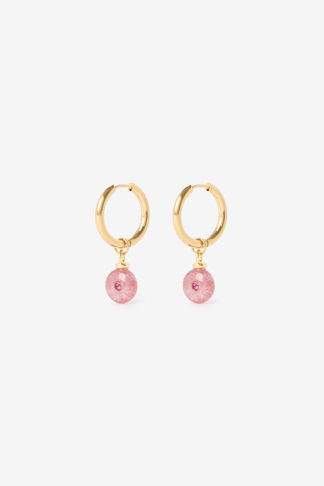 Gold plated oorbellen met roze steen