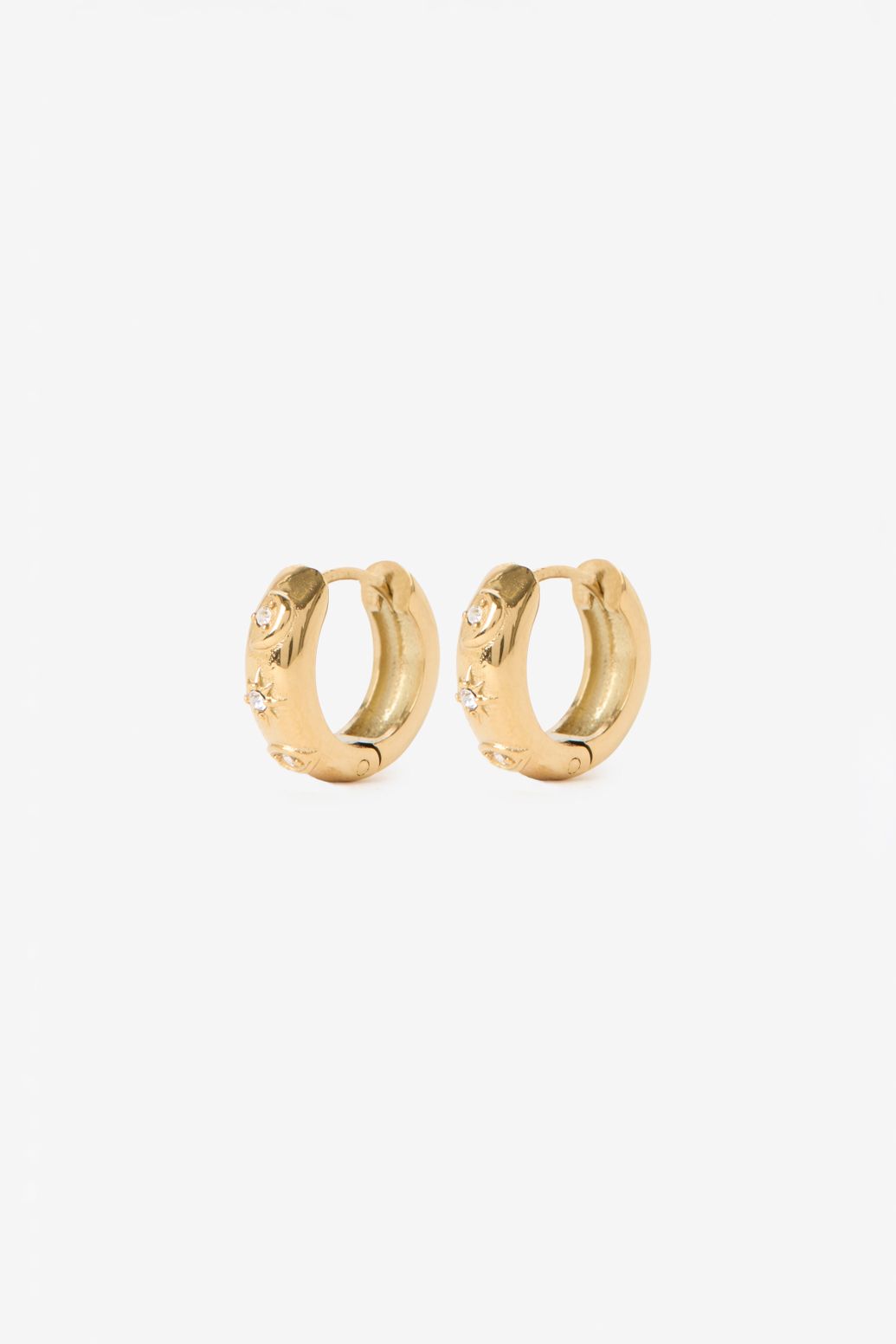 Gold plated hoop oorbellen met ster en maan