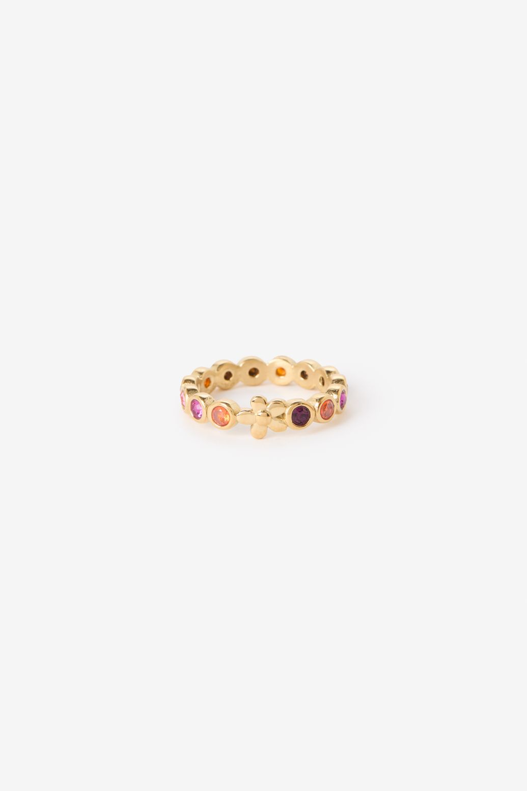 Gold plated ring met gekleurde steentjes