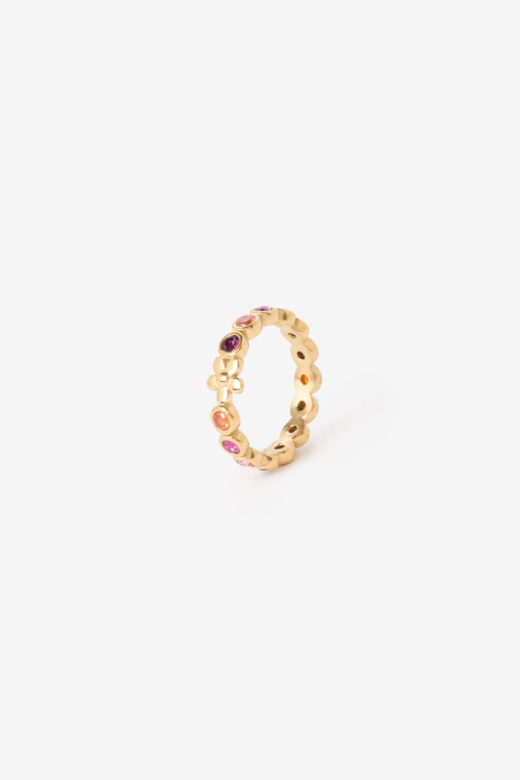 Gold plated ring met gekleurde steentjes